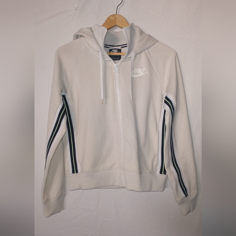 Nike W NSW Retro White Hoodie with Black and Green Zip Up Size Small